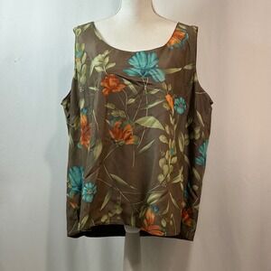 Notations Woman 2X Floral Brown Sleeveless Top Blouse Casual Tank‎